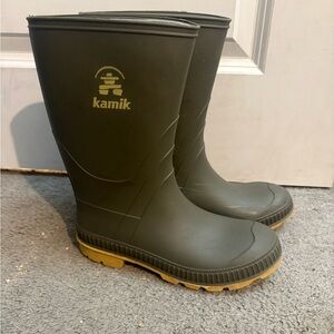 Kamik Olive and Yellow Rain Boots